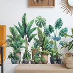 sticker mural plantes pots feuilles diverses moderne minimalisteintérieur décoration vert marron beige blanc