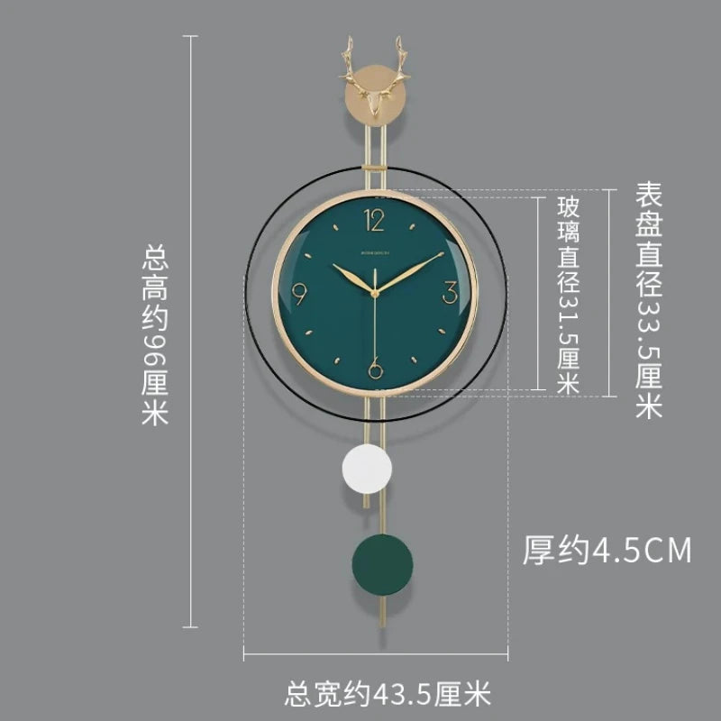 horloge murale moderne or boisée tête cerf suspension décorative vert blanc chambre verte