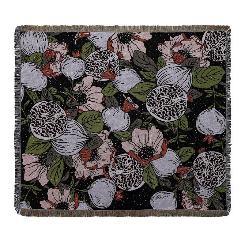 couverture pique nique tigre moderne motif monstera coton gris orange noir vert