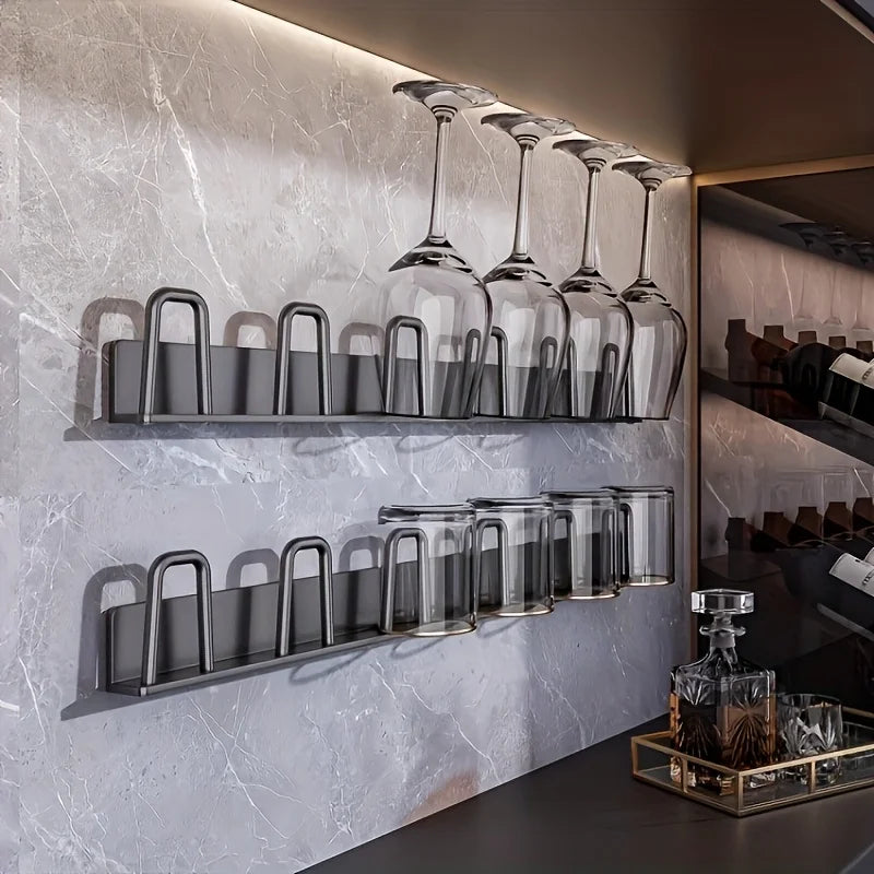 porte verres mural acier inoxydable gris vis moderne cuisine réutilisable fixations incluses