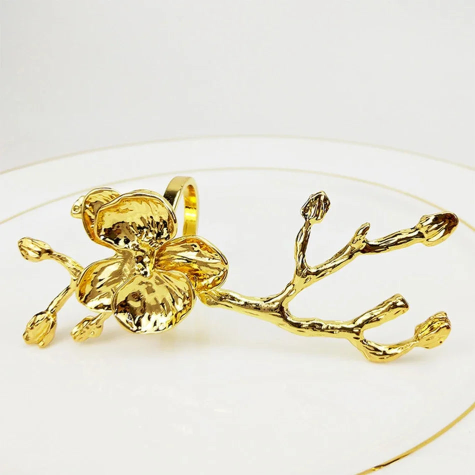 porte serviettes anneau or argent fleurs branches élégants artisanal décoration intérieure événements anniversaires mariage