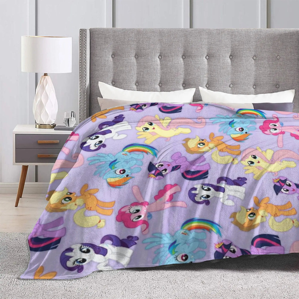 couverture polaire violet clair motif poneys arc ciel moderne portable anti boulochage