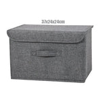 boîte rangement pliable tissu lin gris beige couvercle poignées vêtements