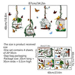 sticker mural oiseaux cage papillons fleurs décoratif adhésif vert jaune rouge bleu
