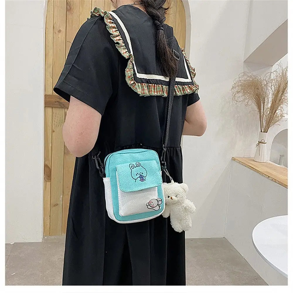 sac bandoulière patchwork imprimé animaux mignons noir bleu rose vert moderne polyvalent broderie toile