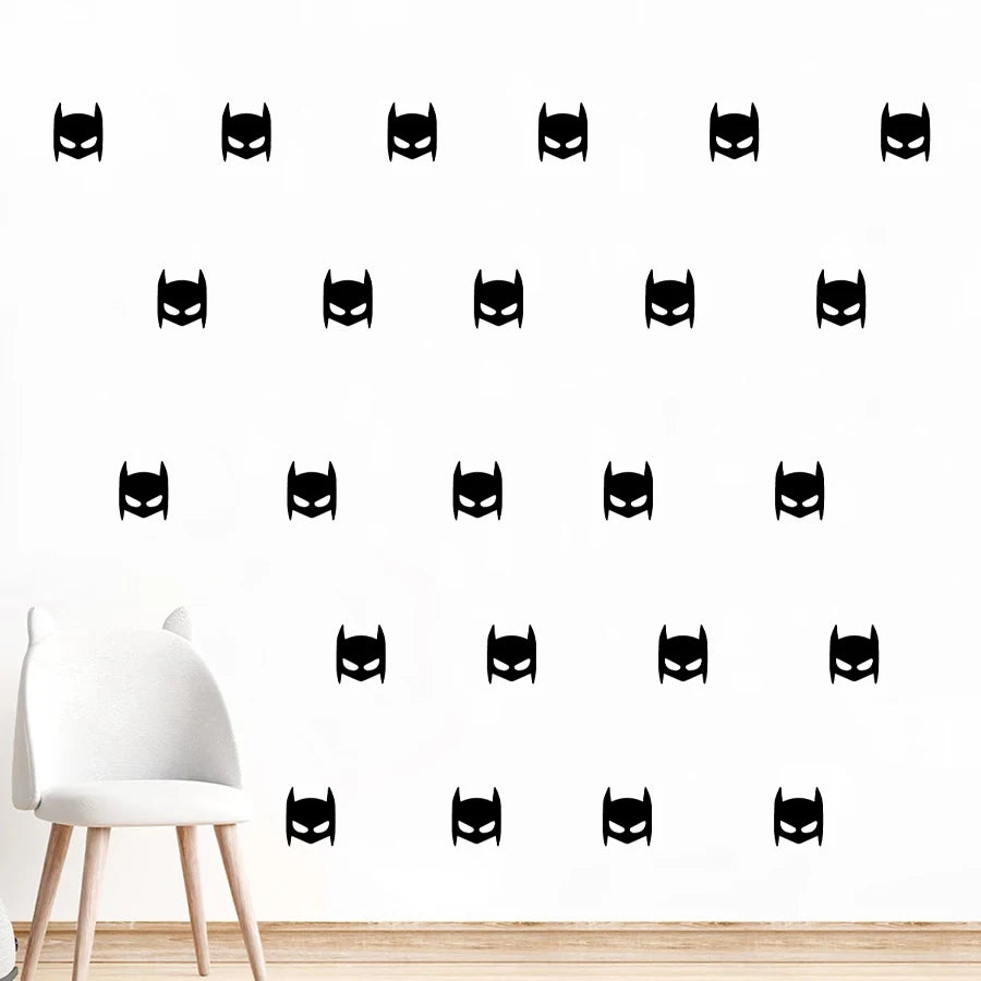 autocollant mural masque batman noir minimaliste 24 pièces vinyle adhésif chambre garçon decoration moderne