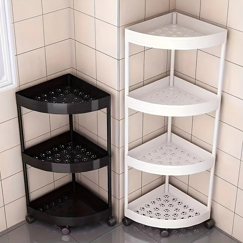 étagère angle pliable noir blanc moderne niveaux multifonctionnelle salle bain cuisine cosmétiques roulettes pratiques