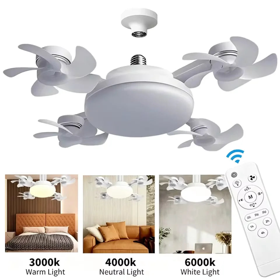 ventilateur lampe led 249 lumens vitesses télécommande moderne ailes translucides noir blanc