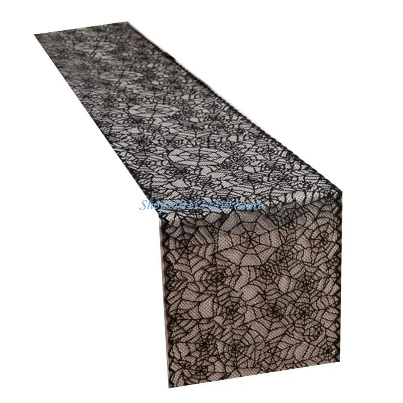 nappe halloween araignées toile dentelle noire table decoration gothique opaque 30x100cm polyester coton