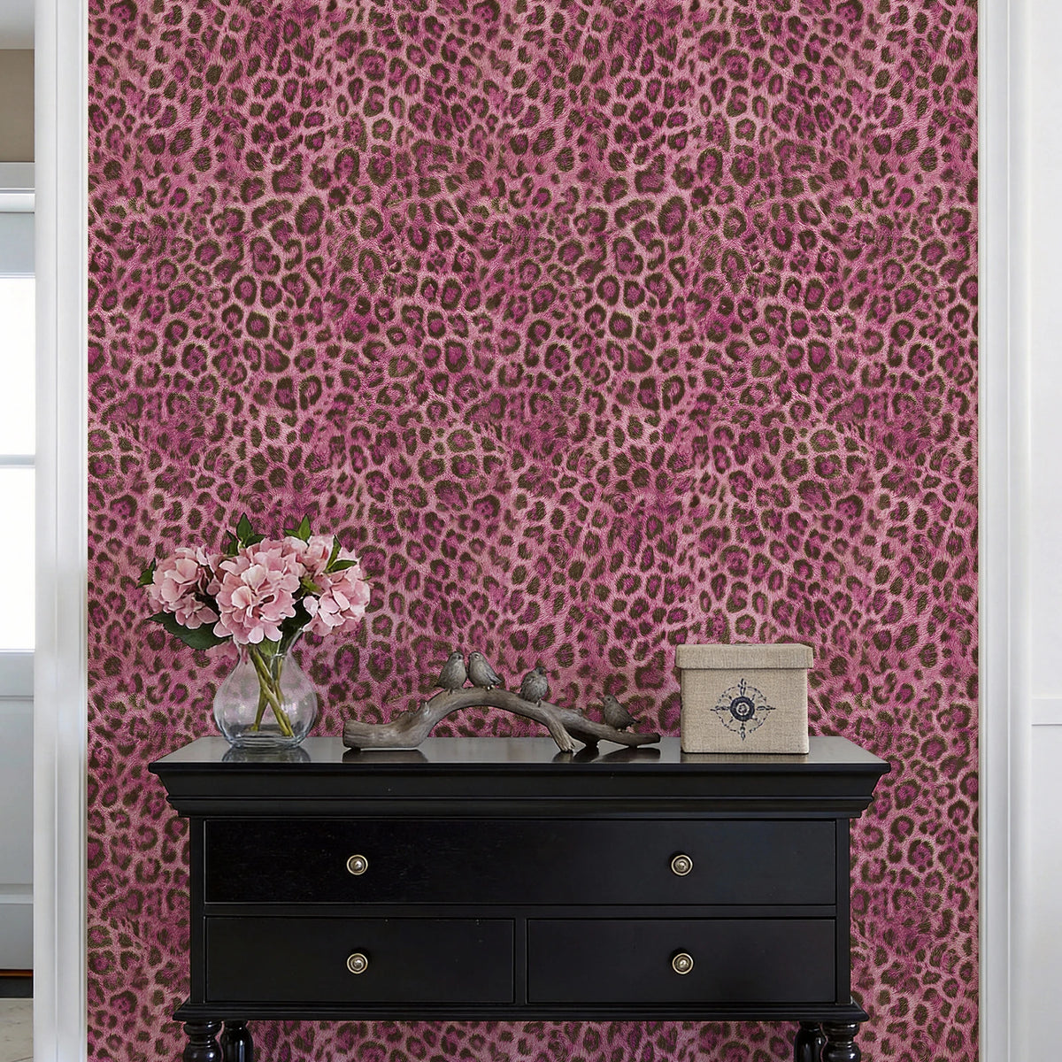 papier peint vinyle léopard rose moderne résistant l'eau sans moisissure salon chambre enfant