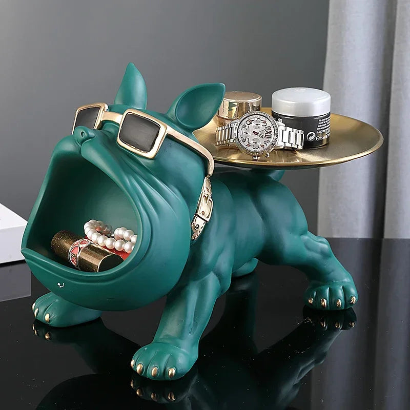 statue bulldog résine plateau rangement décoration maison lunettes collier moderne humoristique
