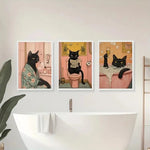 affiche toile chat noir rose décoration murale salon salle bain moderne illustration artistique