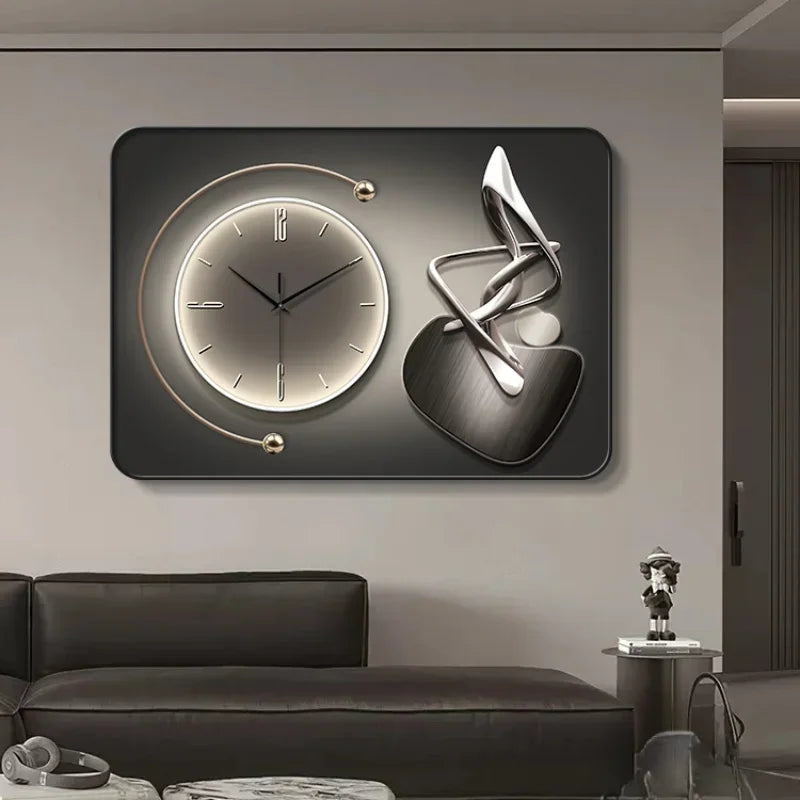 horloge murale moderne gris beige orange contemporain aiguille verre cristal aluminium spray painting