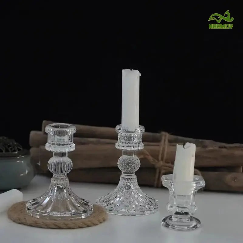 bougeoir verre classique transparent gravé décoration maison bougie aromathérapie ornement table