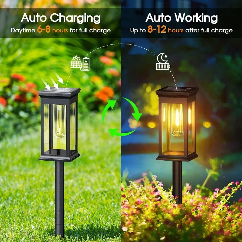 lampes solaires autonomes led étanches ip65 classique transparentes noir extérieur allée jardin fixations piquets
