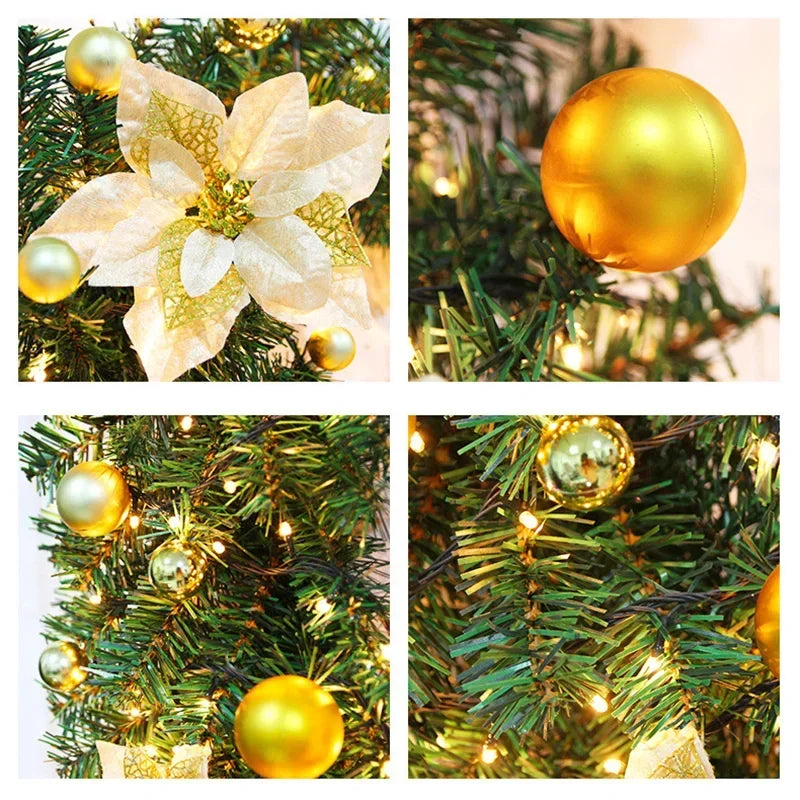 Guirlande Noël fleurs artificielles boules décoratives lumineuses intérieur festif vert doré rouge bleu