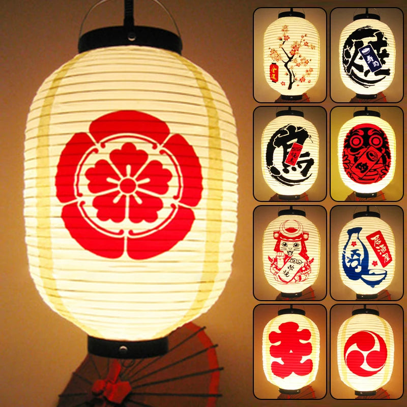 lanterne japonaise artisanale fleurs symboles traditionnels blanc rouge noir opaqueness festivalDecoration