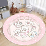 tapis rond dessin animé chats mignons pois blancs rose salon chambre antidérapant polyester