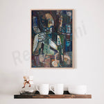 Composition abstraite de couleurs vives et de formes géométriques, créant une scène imaginaire et vivante sur la toile.