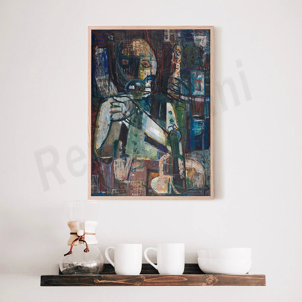 Composition abstraite de couleurs vives et de formes géométriques, créant une scène imaginaire et vivante sur la toile.