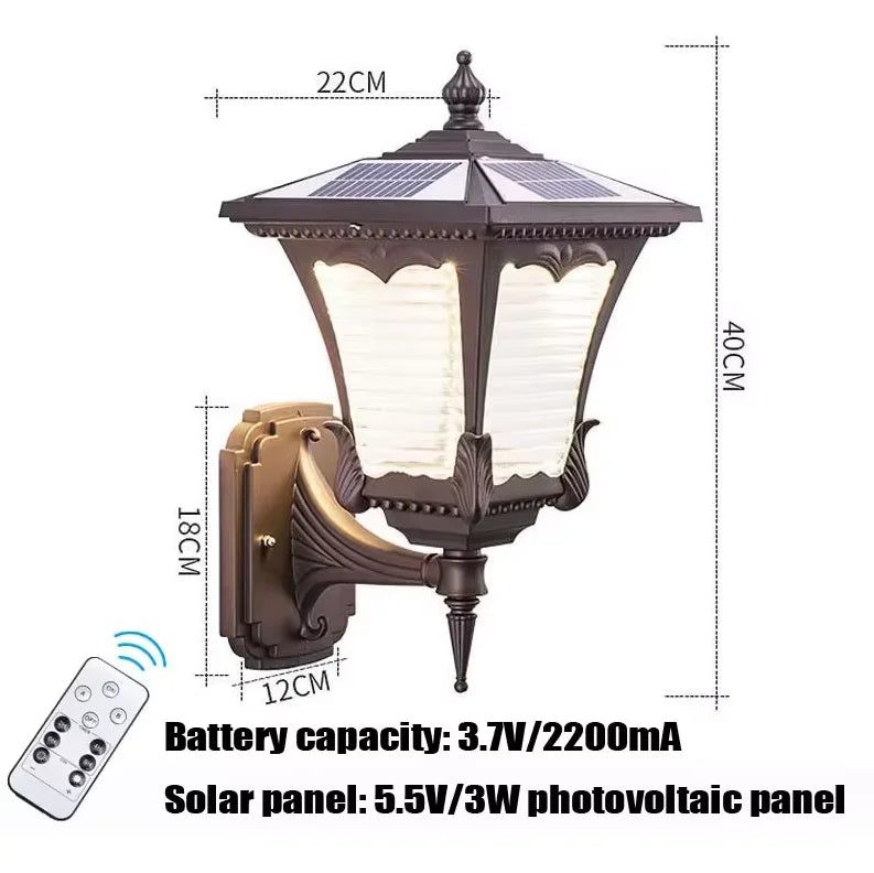 lampe solaire murale marron foncé texture métallique classique éclairage extérieur ip65 led aluminium vintage
