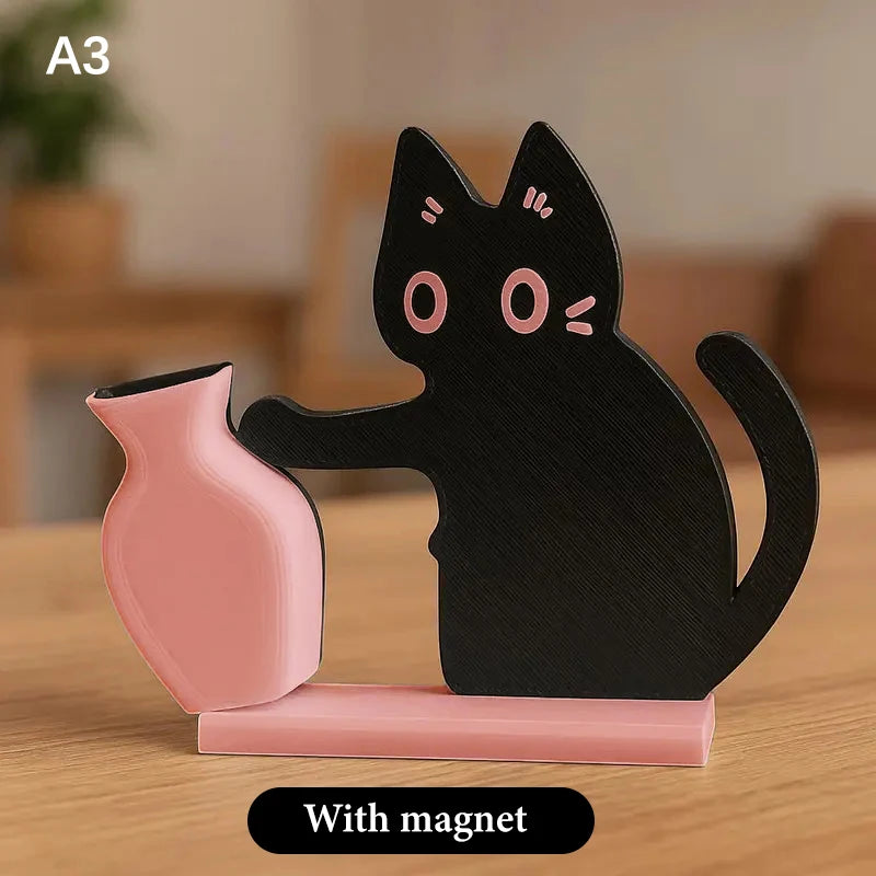 support mural vase noir dessin chat yeux blancs adhésif décoration moderne aimant réfrigérateur