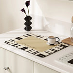 tapis cuisine séchage vaisselle diatomée rectangulaire motif fleurs moderne beige noir élégant