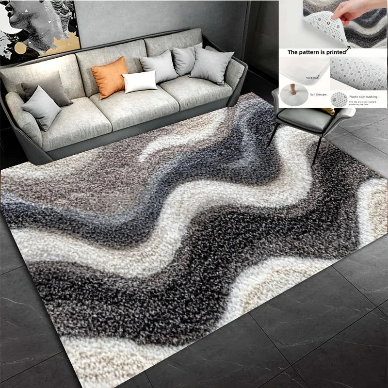 tapis gris noir blanc rayures ondulées moderne antidérapant polyester imperméable