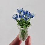 bouquet artificiel violet jaune vert blanc bleu orange feuilles vertes miniature vase transparent six