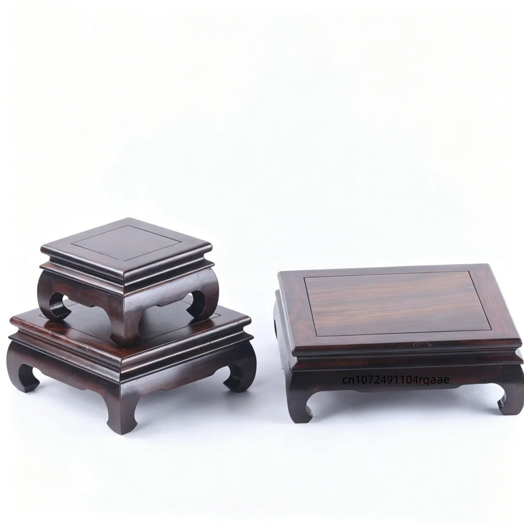 support bois classique miniature table thé pot holder sculpté marron foncé decoration