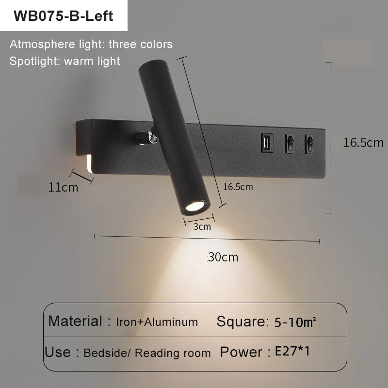 lampes murales led modernes usb rechargeable rotation 350° blanc noir