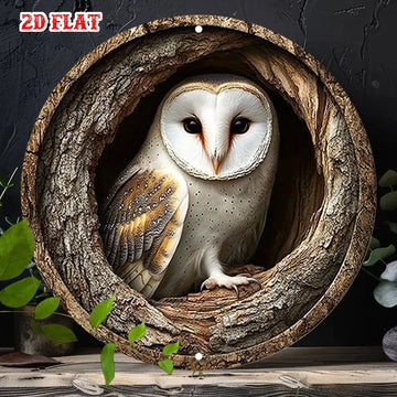 décoration murale plaque métal 3d hibou texture bois blanc marron rustic forêt chambre