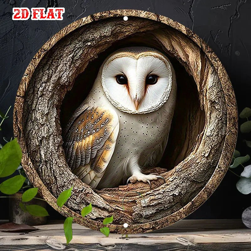 décoration murale plaque métal 3d hibou texture bois blanc marron rustic forêt chambre