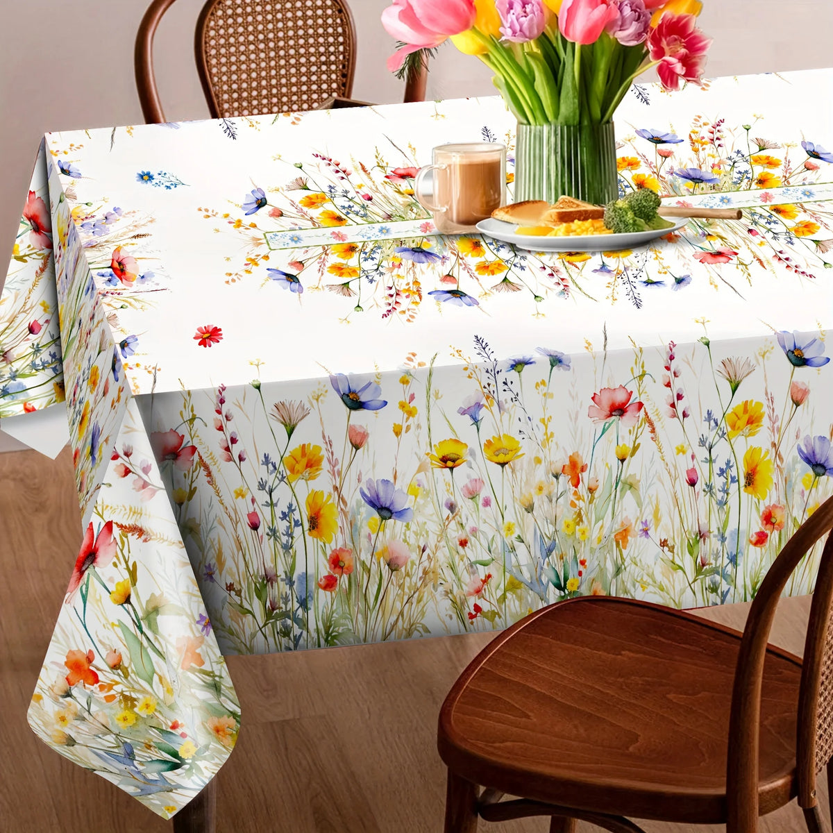 nappe rectangulaire fleurs colorées moderne réutilisable polyester maison printemps multicolore jaune rouge bleu vert