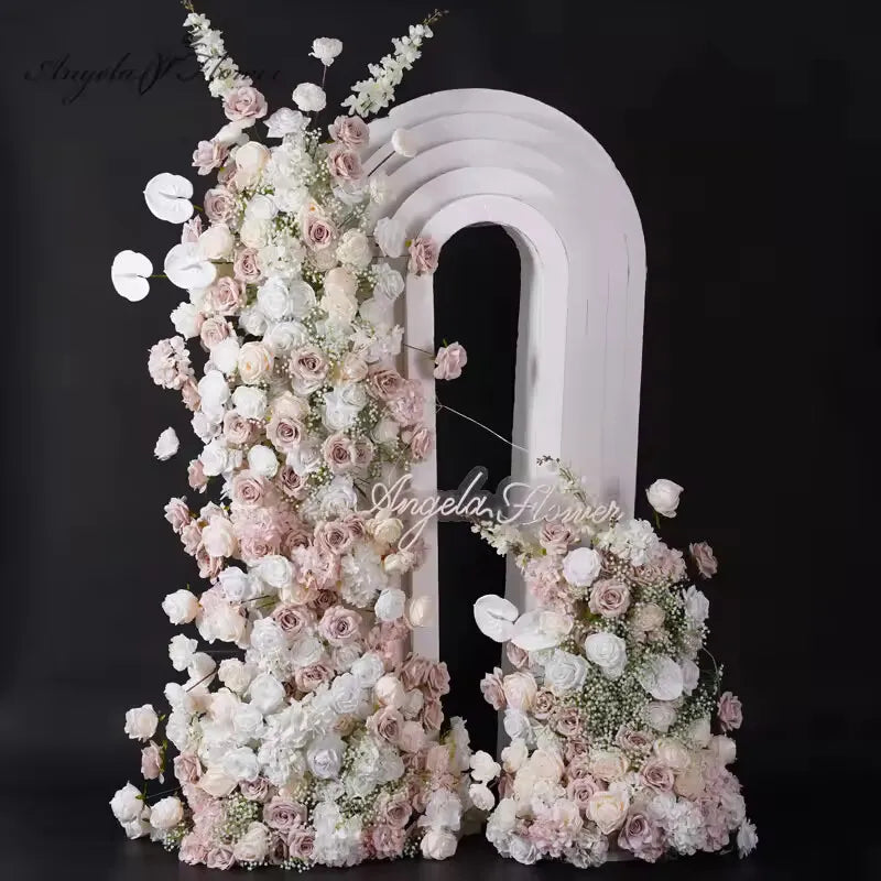 décoration événement mariage extérieur rose soie blanche romantique élégante moderne arches fleurs