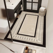 tapis bain noir beige blanc orange antidérapant moderne motifs géométriques tulipes galets