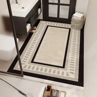 tapis bain noir beige blanc orange antidérapant moderne motifs géométriques tulipes galets