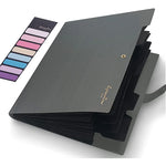 classeur compartiments gris bleu clair pochettes onglets texture micro perforée moderne fonctionnel snap closure