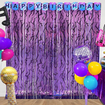 rideaux fête franges violet argenté rose bleu noir abstrait semi transparent rock star anniversaire