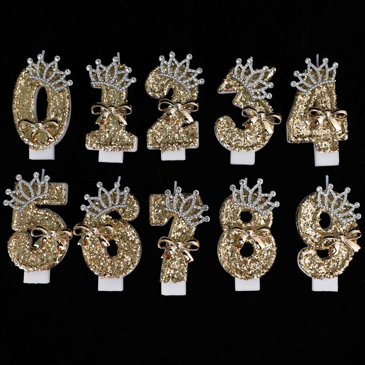 bougies numérotées pailletées dorées argentées anniversaire festives couronnes rubans clips decoration gâteau fête mariage