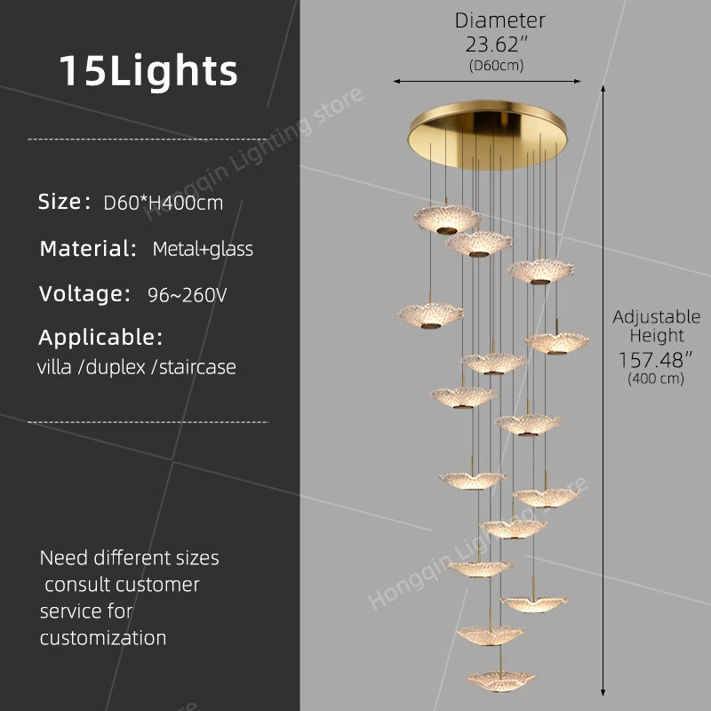 Suspension lumineuse contemporaine 15 lumières blanc doré D60 4000k 3000k 6000k