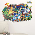 sticker mural 3d pokemon pikachu personnages animés arrière plan naturel adhésif