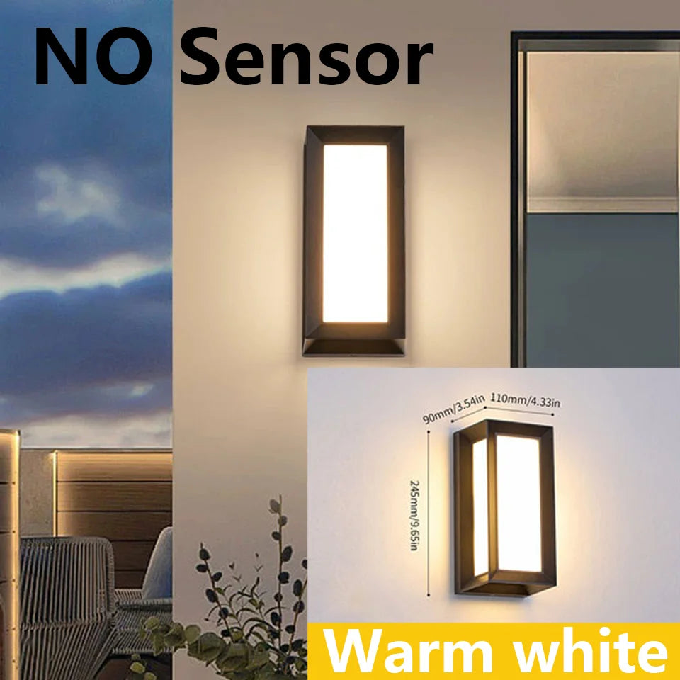 applique murale extérieure led moderne ip55 noir blanc verre transparent sensoriel 6000k 2700k