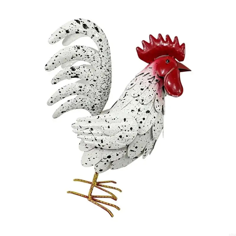 coq rouge jaune bleu blanc jardin sculpture patio peinture plumes artisanalextérieur