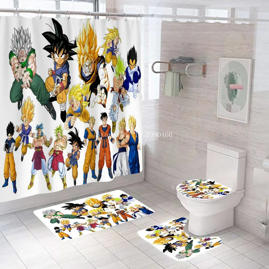 rideau douche tapis bain dragon ball personnages mangas moderne multicolore polyester
