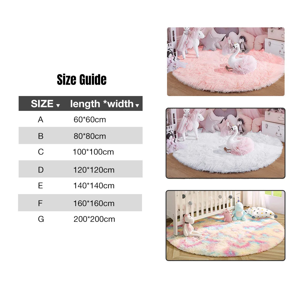 tapis rond pelucheux rose moderne chambre enfants 100cm 120cm 140cm 160cm