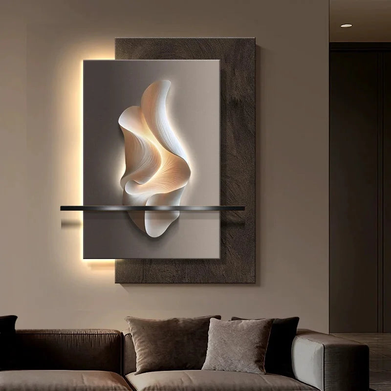 tableau mural abstrait led moderne blanc gris noir contemporain fixé mur dimmable