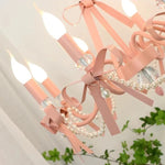lustre rose clair rubans cristal vintage chic chambre enfant led moderne