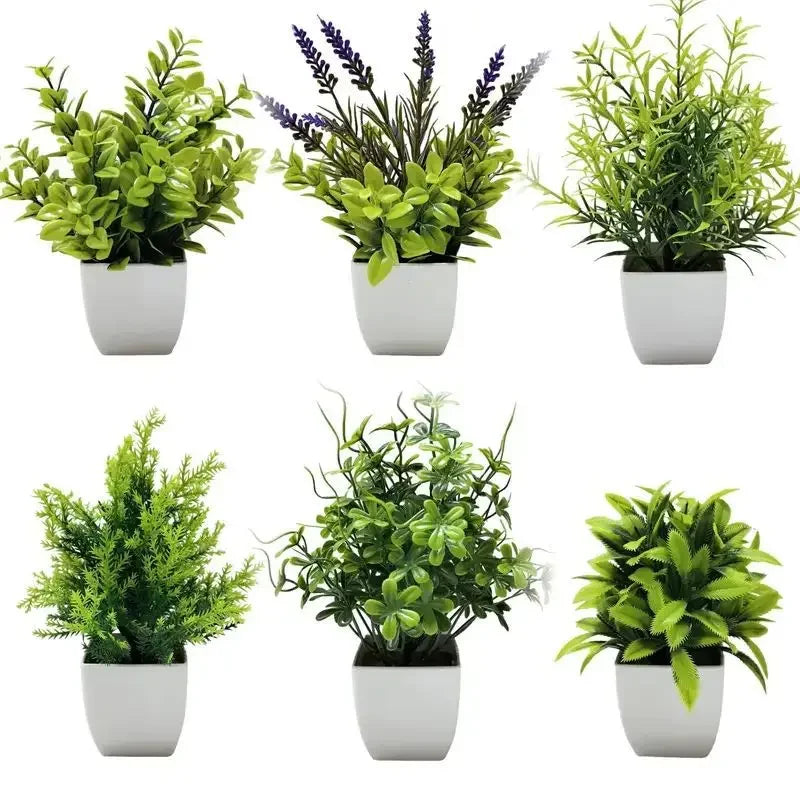 plantes artificielles feuilles vertes moderne pot blanc décoration intérieure table vert bleu violet