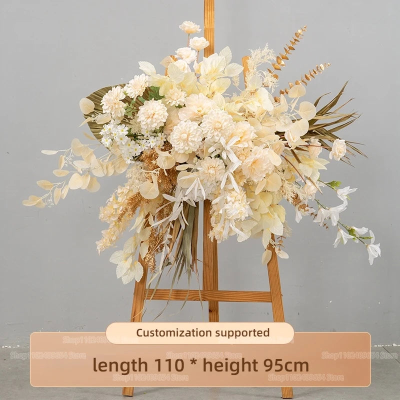 arche decorative boho chic fleurs artificielles blanc beige doré vert
